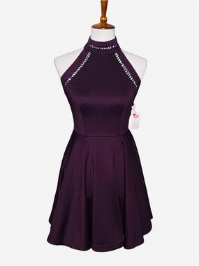 B Darlin One-Shoulder Fit & Flare Dress in Plum